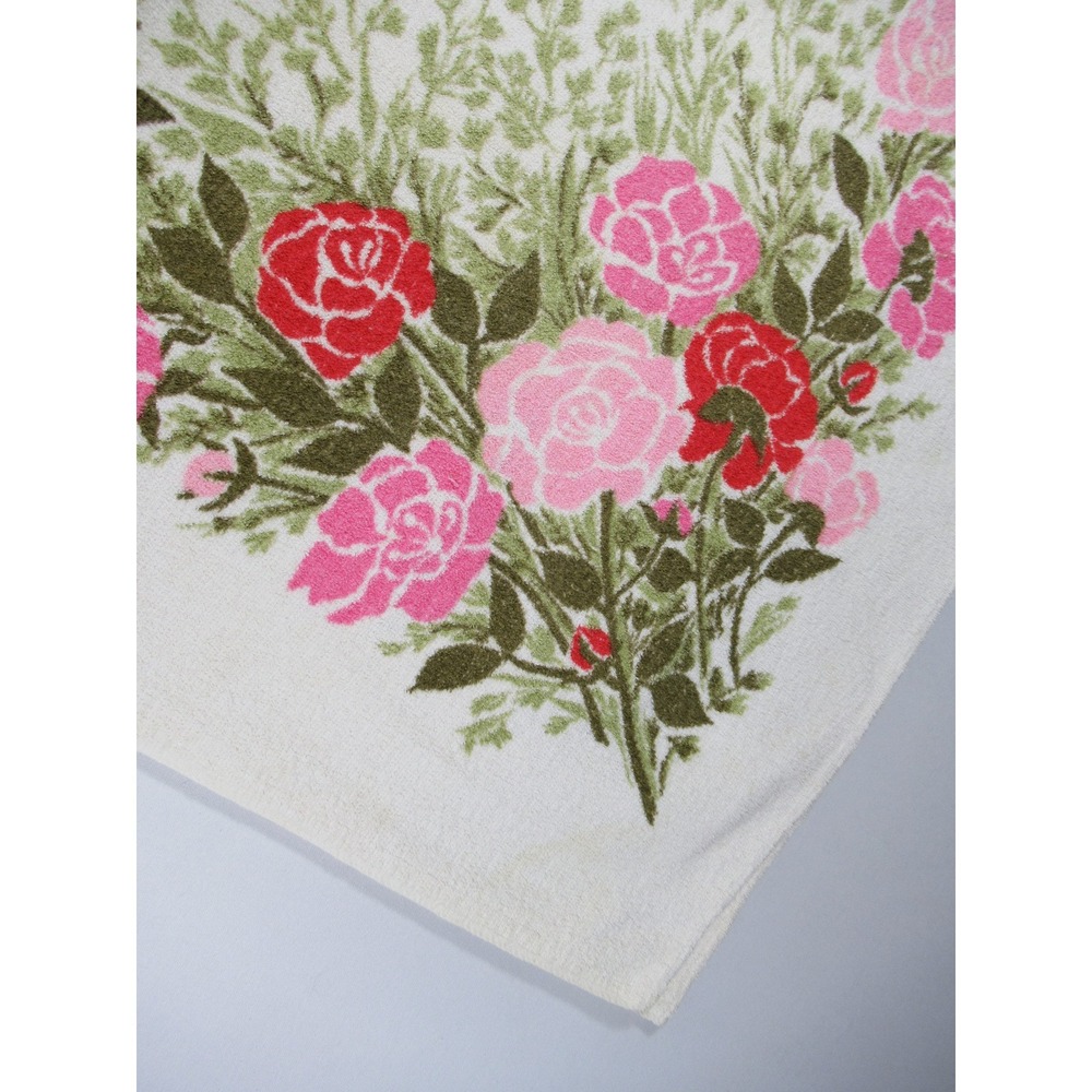 Vintage California Hand Prints Roses Terrycloth Tablecloth 47x53 Square Floral